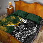 Custom Rugby New Zealand South Africa Quilt Bed Set Maori Tiki Springboks Together