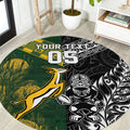 Custom Rugby New Zealand South Africa Round Carpet Maori Tiki Springboks Together