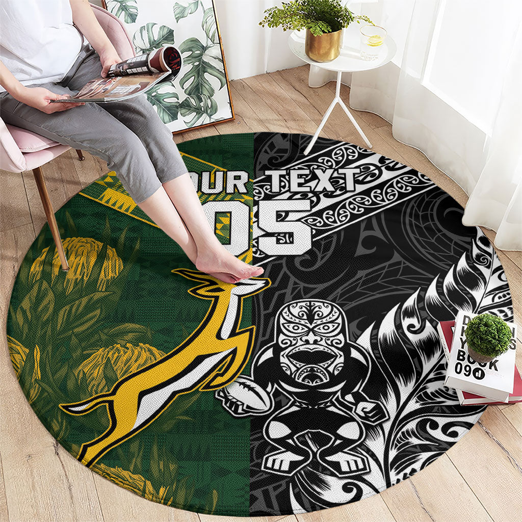 Custom Rugby New Zealand South Africa Round Carpet Maori Tiki Springboks Together