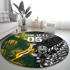 Custom Rugby New Zealand South Africa Round Carpet Maori Tiki Springboks Together