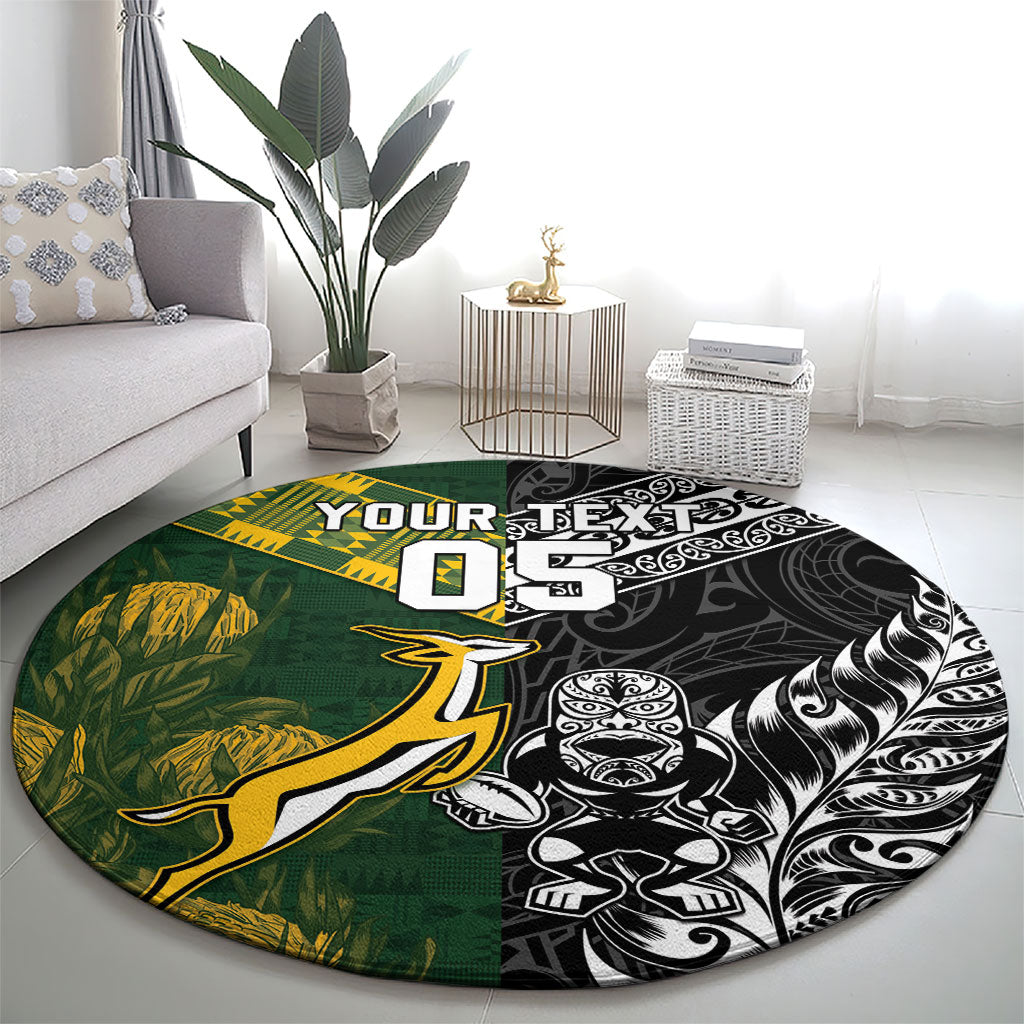 Custom Rugby New Zealand South Africa Round Carpet Maori Tiki Springboks Together