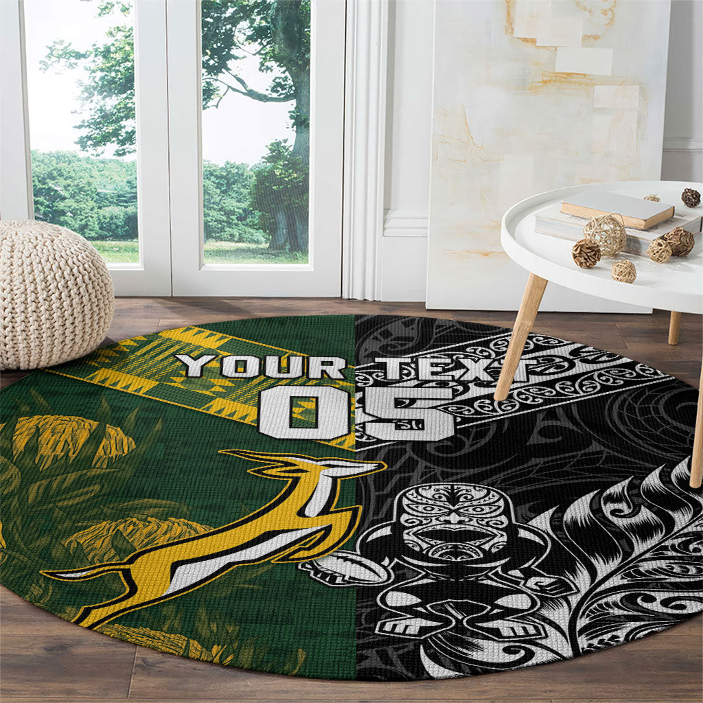 Custom Rugby New Zealand South Africa Round Carpet Maori Tiki Springboks Together