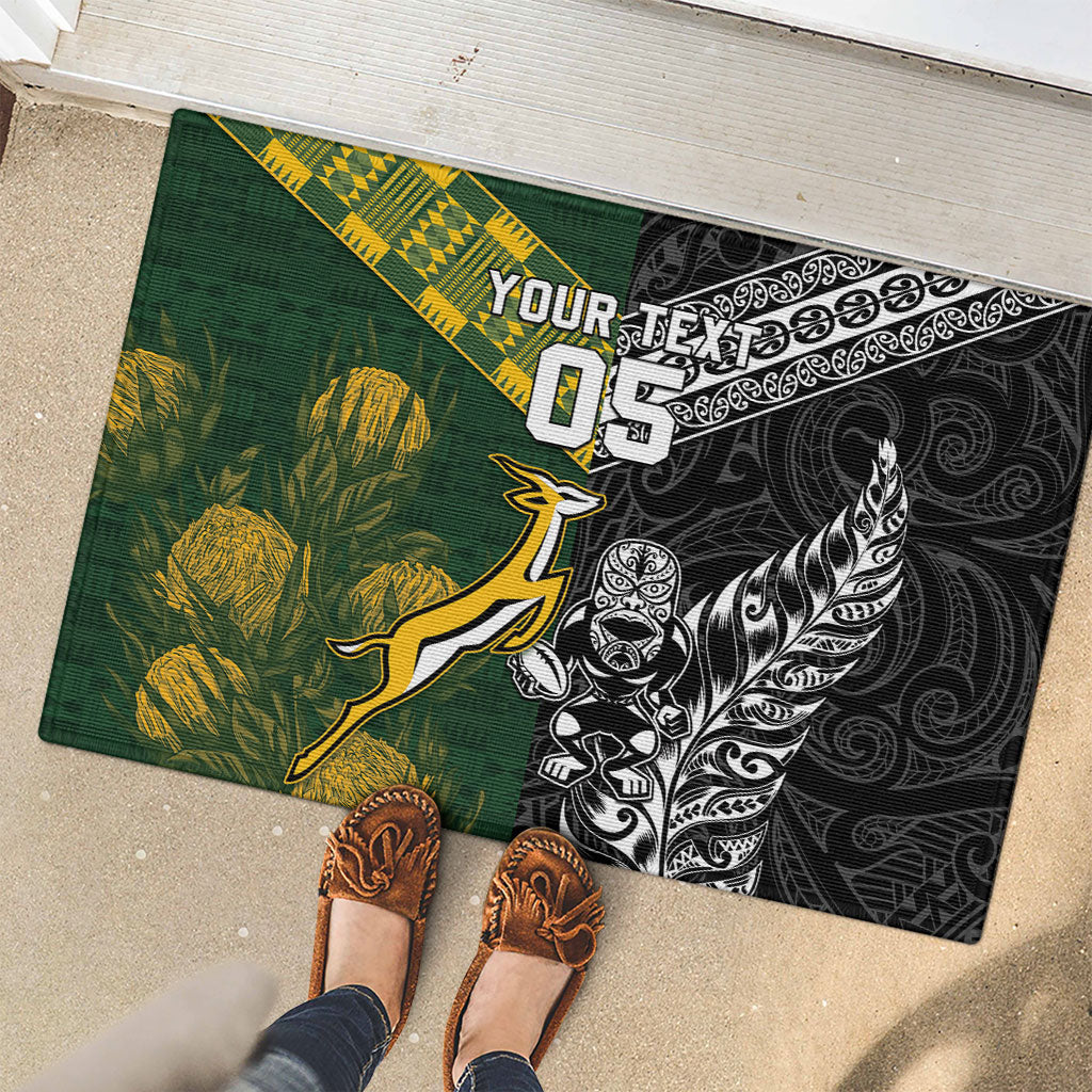 Custom Rugby New Zealand South Africa Rubber Doormat Maori Tiki Springboks Together