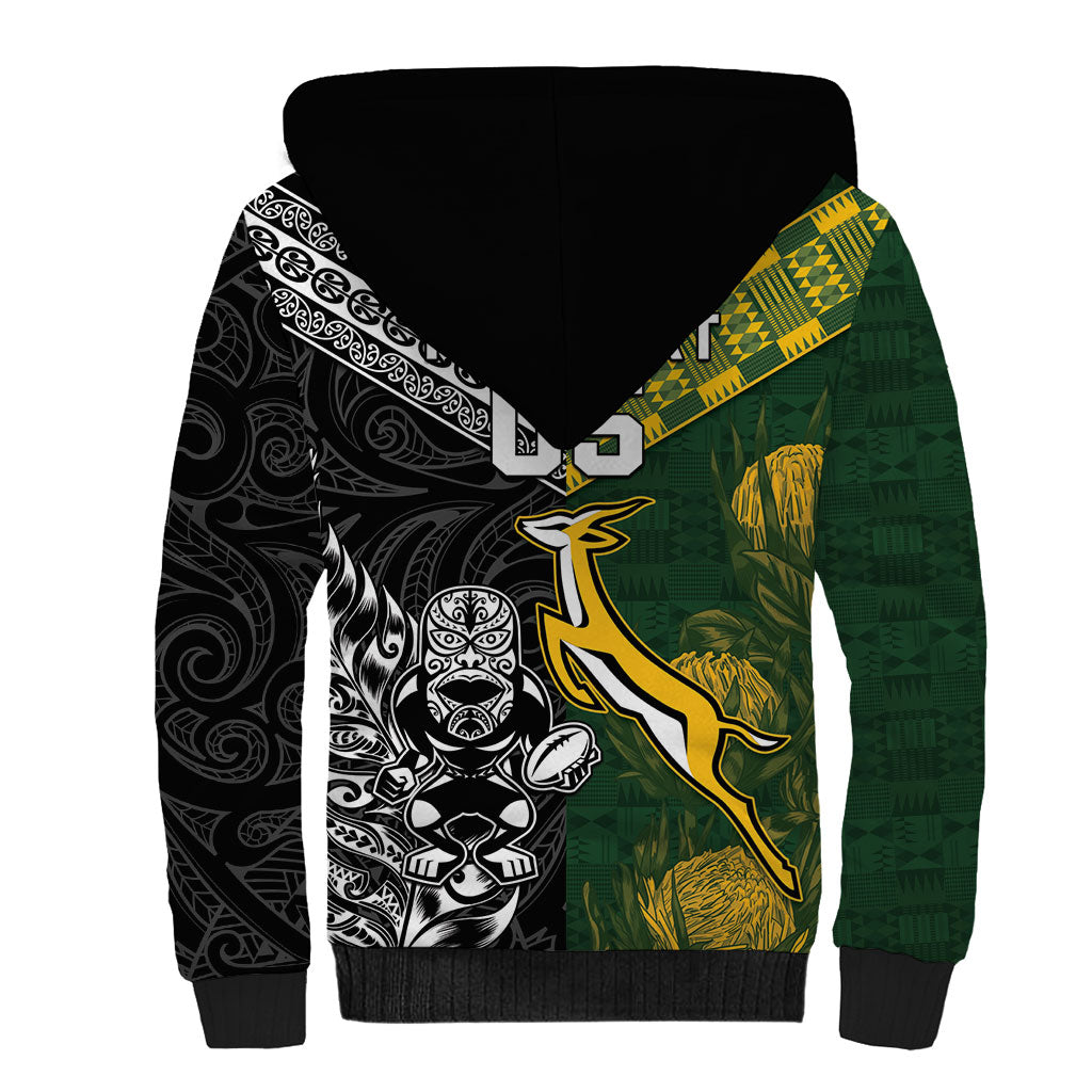 Custom Rugby New Zealand South Africa Sherpa Hoodie Maori Tiki Springboks Together