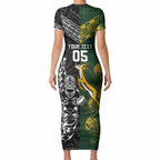 Custom Rugby New Zealand South Africa Short Sleeve Bodycon Dress Maori Tiki Springboks Together
