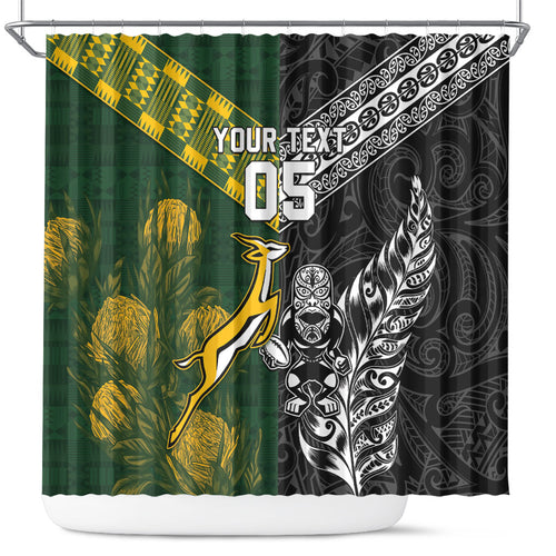 Custom Rugby New Zealand South Africa Shower Curtain Maori Tiki Springboks Together