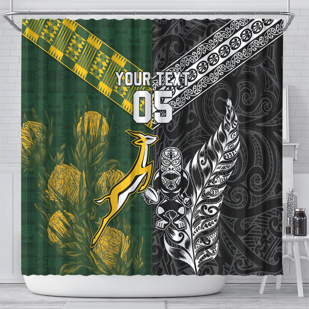 Custom Rugby New Zealand South Africa Shower Curtain Maori Tiki Springboks Together