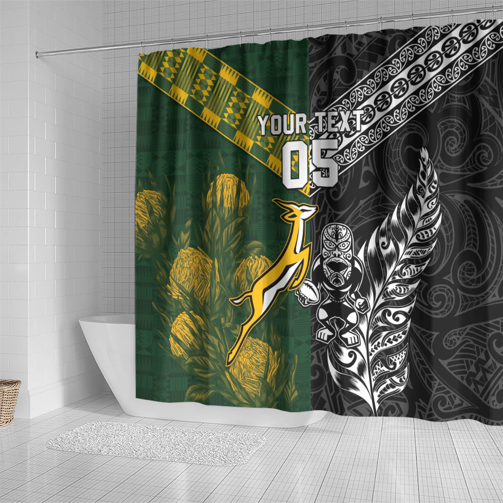 Custom Rugby New Zealand South Africa Shower Curtain Maori Tiki Springboks Together