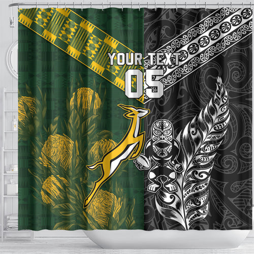 Custom Rugby New Zealand South Africa Shower Curtain Maori Tiki Springboks Together