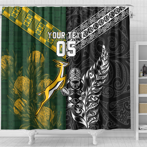 Custom Rugby New Zealand South Africa Shower Curtain Maori Tiki Springboks Together