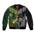 Custom Rugby New Zealand South Africa Sleeve Zip Bomber Jacket Maori Tiki Springboks Together