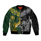 Custom Rugby New Zealand South Africa Sleeve Zip Bomber Jacket Maori Tiki Springboks Together