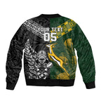 Custom Rugby New Zealand South Africa Sleeve Zip Bomber Jacket Maori Tiki Springboks Together