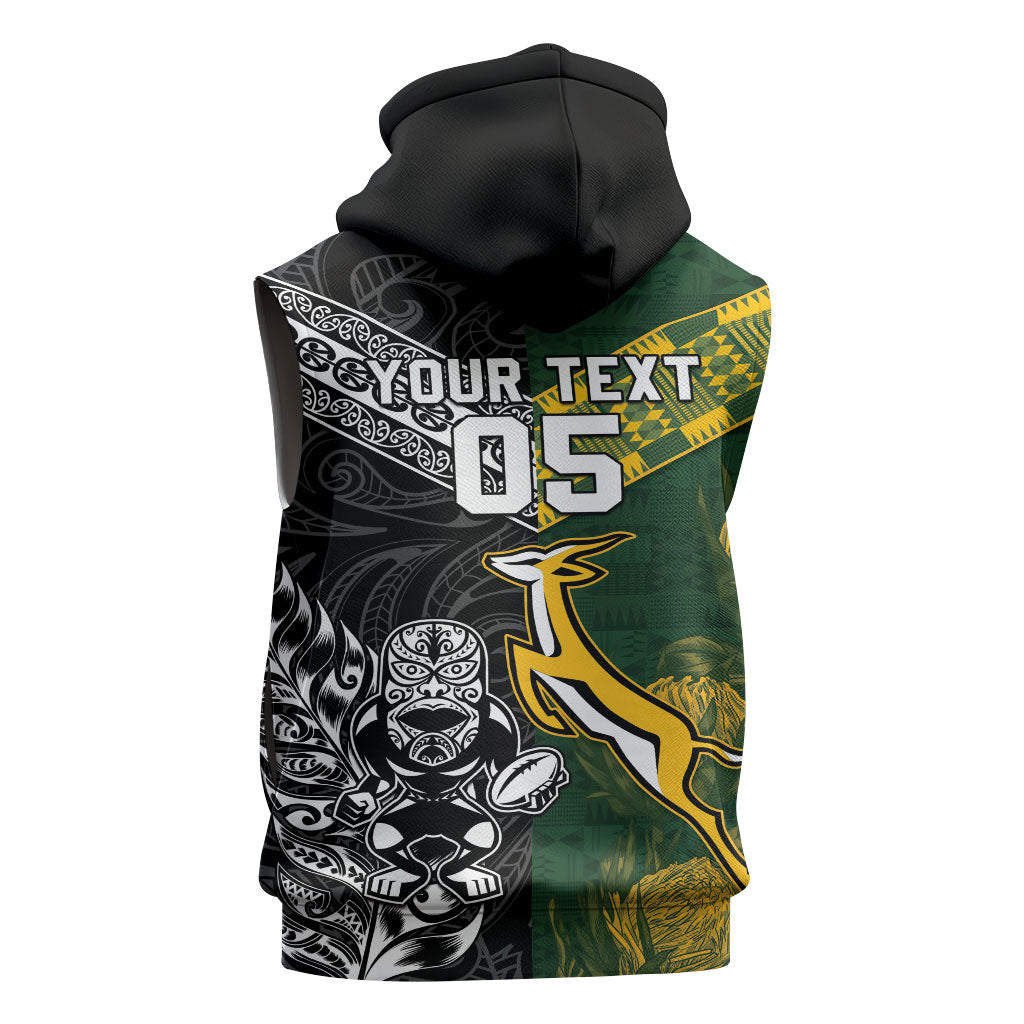 Custom Rugby New Zealand South Africa Sleeveless Hoodie Maori Tiki Springboks Together