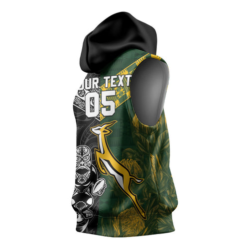 Custom Rugby New Zealand South Africa Sleeveless Hoodie Maori Tiki Springboks Together