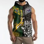 Custom Rugby New Zealand South Africa Sleeveless Hoodie Maori Tiki Springboks Together