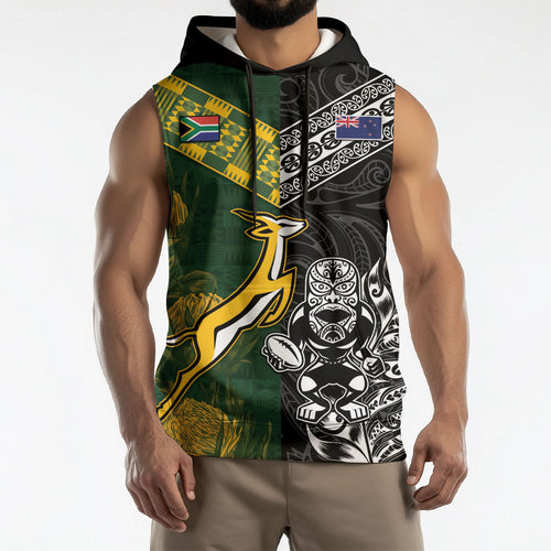 Custom Rugby New Zealand South Africa Sleeveless Hoodie Maori Tiki Springboks Together
