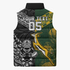 Custom Rugby New Zealand South Africa Sleeveless Puffer Jacket Maori Tiki Springboks Together