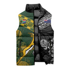 Custom Rugby New Zealand South Africa Sleeveless Puffer Jacket Maori Tiki Springboks Together