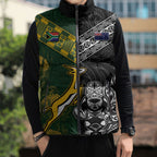 Custom Rugby New Zealand South Africa Sleeveless Puffer Jacket Maori Tiki Springboks Together