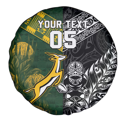 Custom Rugby New Zealand South Africa Spare Tire Cover Maori Tiki Springboks Together