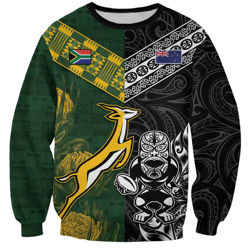 Custom Rugby New Zealand South Africa Sweatshirt Maori Tiki Springboks Together