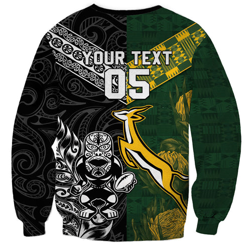 Custom Rugby New Zealand South Africa Sweatshirt Maori Tiki Springboks Together