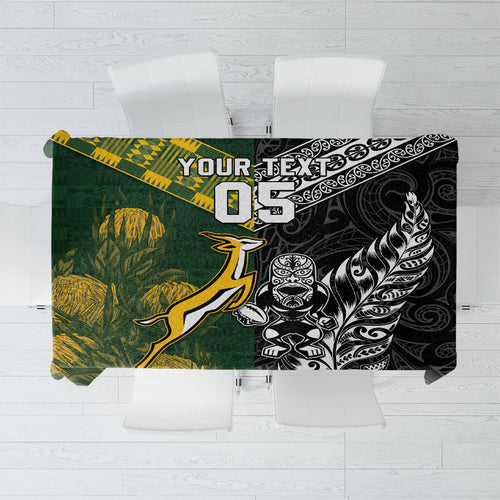 Custom Rugby New Zealand South Africa Tablecloth Maori Tiki Springboks Together