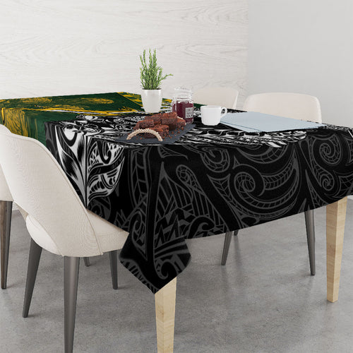 Custom Rugby New Zealand South Africa Tablecloth Maori Tiki Springboks Together