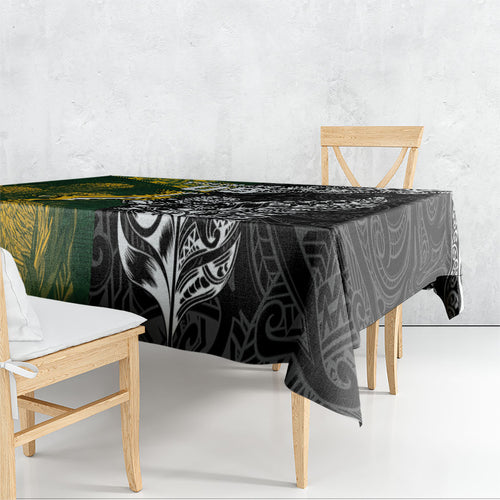 Custom Rugby New Zealand South Africa Tablecloth Maori Tiki Springboks Together