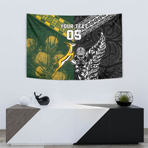 Custom Rugby New Zealand South Africa Tapestry Maori Tiki Springboks Together