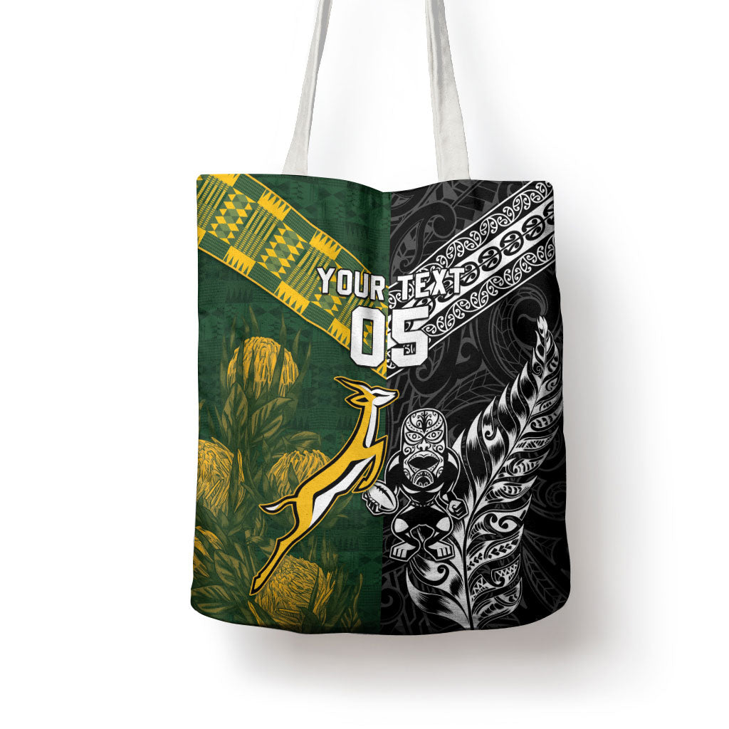 Custom Rugby New Zealand South Africa Tote Bag Maori Tiki Springboks Together