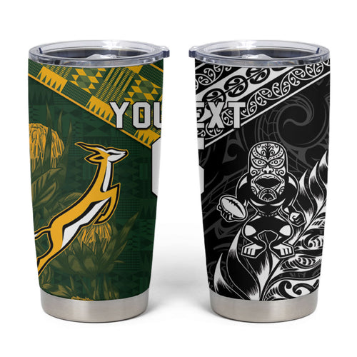 Custom Rugby New Zealand South Africa Tumbler Cup Maori Tiki Springboks Together