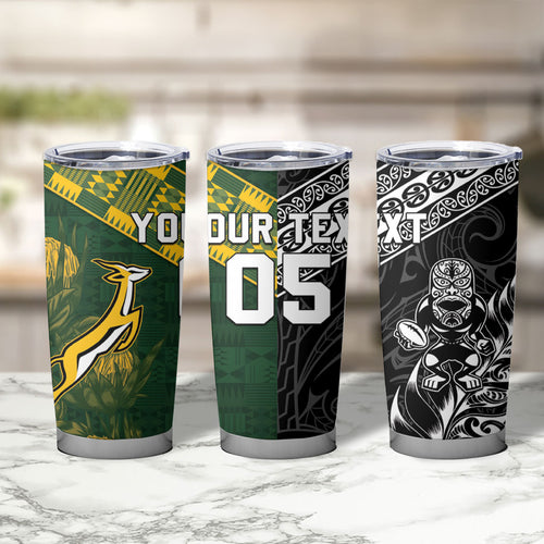 Custom Rugby New Zealand South Africa Tumbler Cup Maori Tiki Springboks Together