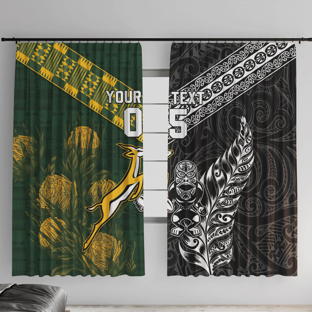 Custom Rugby New Zealand South Africa Window Curtain Maori Tiki Springboks Together