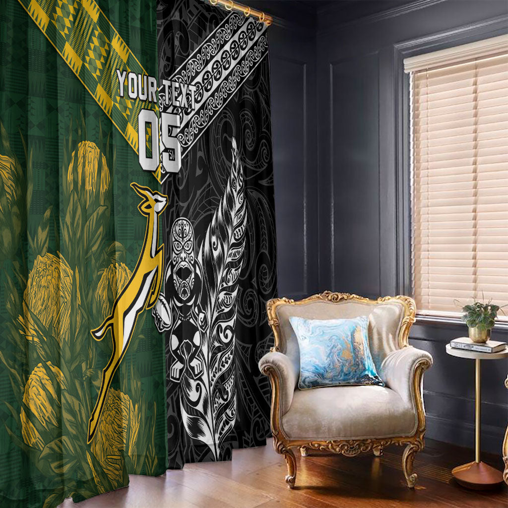 Custom Rugby New Zealand South Africa Window Curtain Maori Tiki Springboks Together