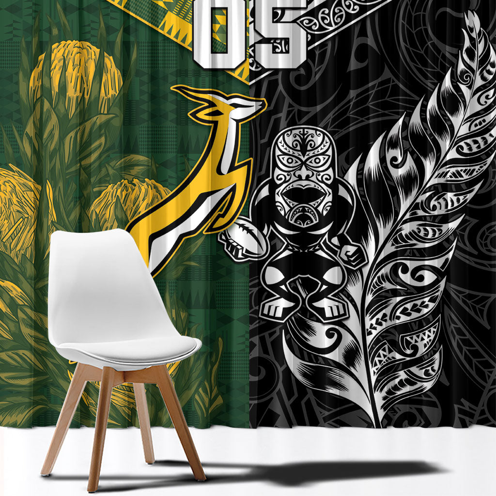 Custom Rugby New Zealand South Africa Window Curtain Maori Tiki Springboks Together
