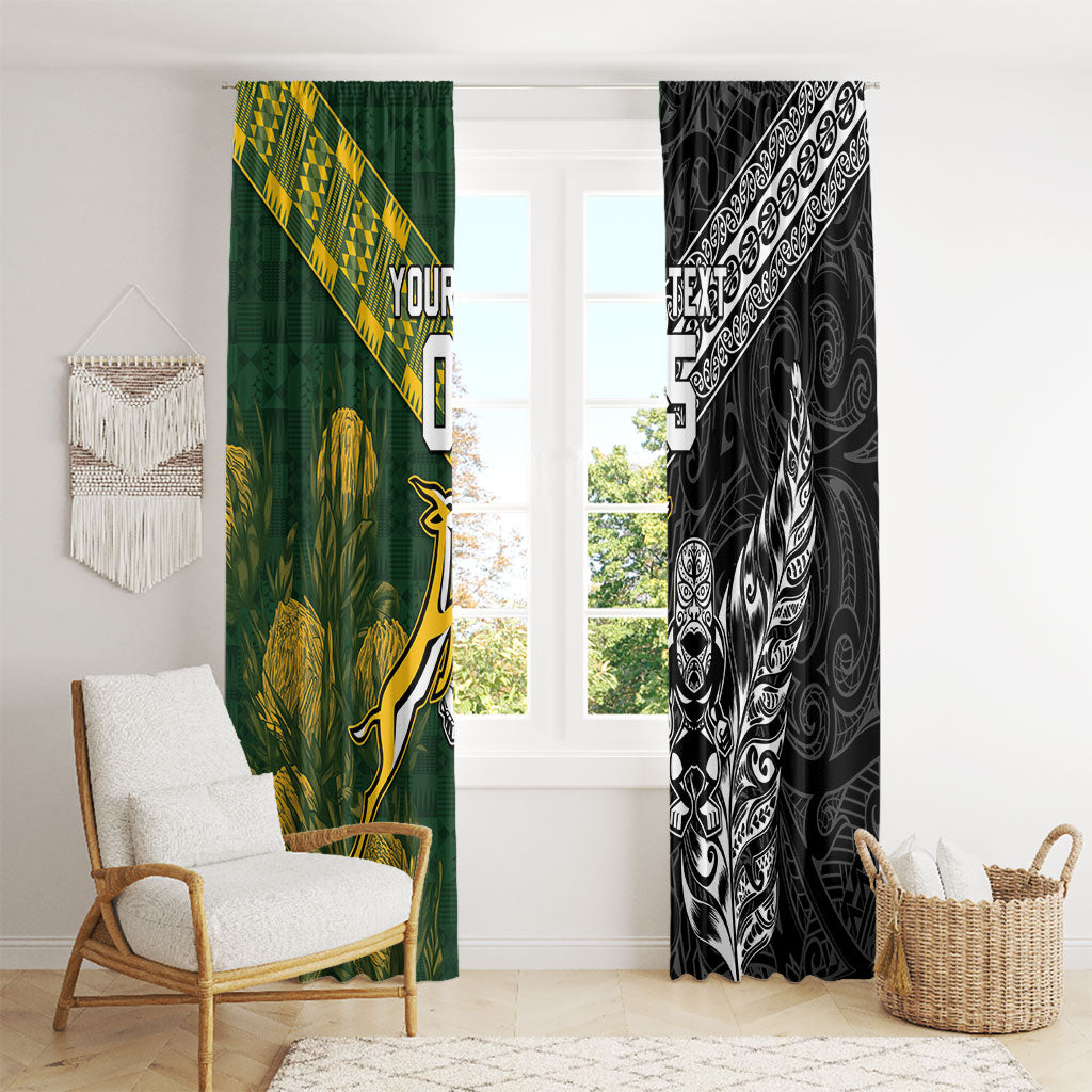 Custom Rugby New Zealand South Africa Window Curtain Maori Tiki Springboks Together