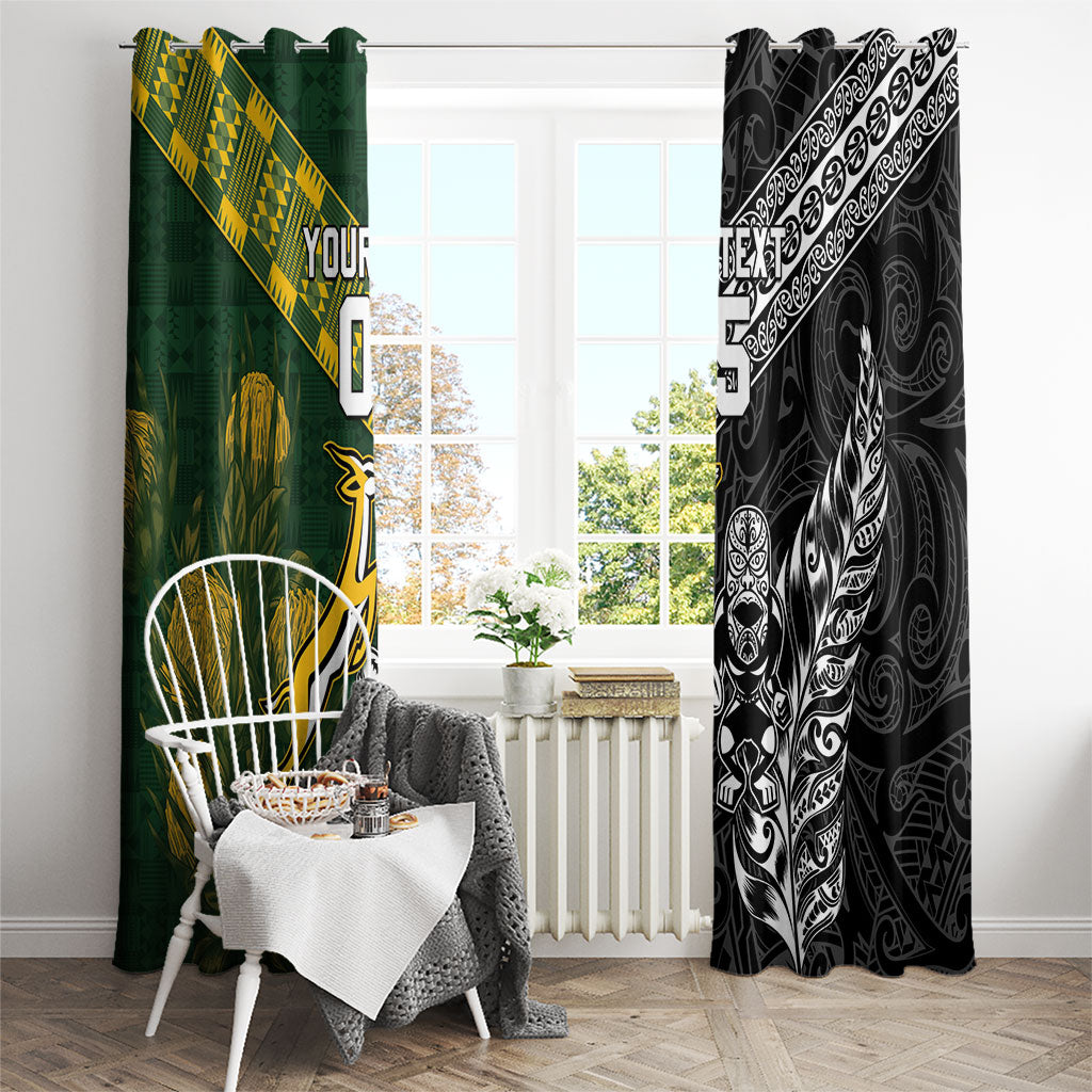 Custom Rugby New Zealand South Africa Window Curtain Maori Tiki Springboks Together