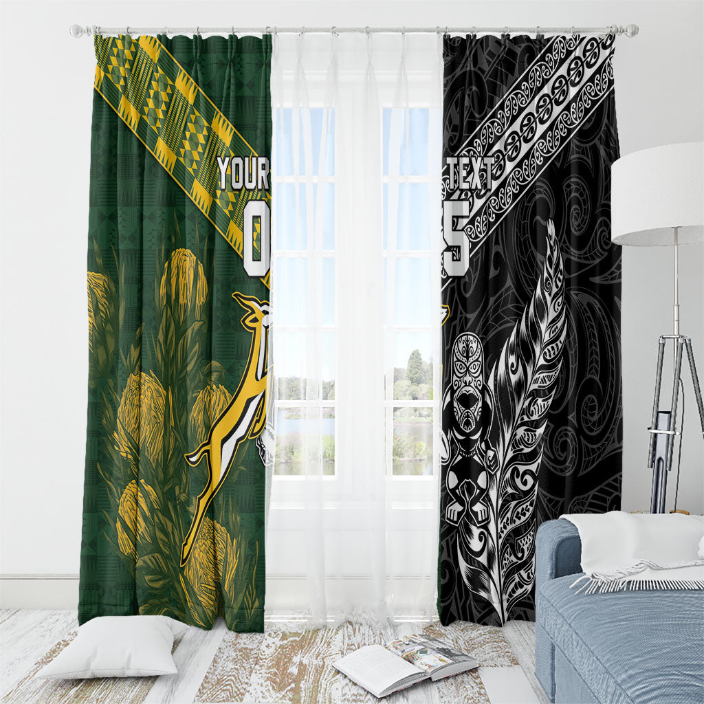 Custom Rugby New Zealand South Africa Window Curtain Maori Tiki Springboks Together