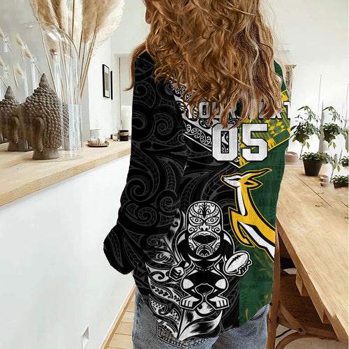 Custom Rugby New Zealand South Africa Women Casual Shirt Maori Tiki Springboks Together