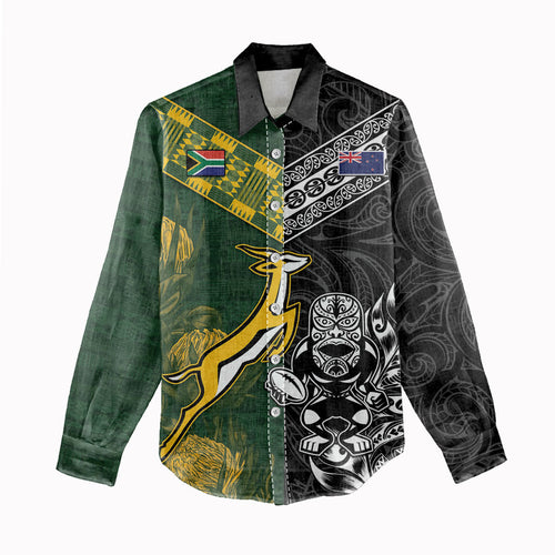 Custom Rugby New Zealand South Africa Women Casual Shirt Maori Tiki Springboks Together