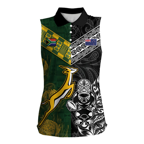 Custom Rugby New Zealand South Africa Women Sleeveless Polo Shirt Maori Tiki Springboks Together