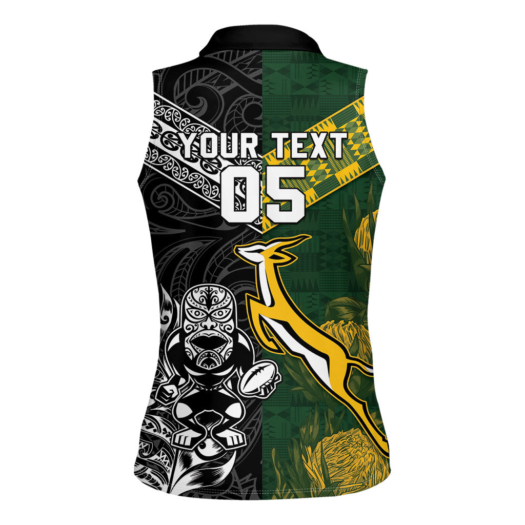 Custom Rugby New Zealand South Africa Women Sleeveless Polo Shirt Maori Tiki Springboks Together