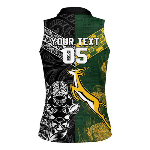 Custom Rugby New Zealand South Africa Women Sleeveless Polo Shirt Maori Tiki Springboks Together