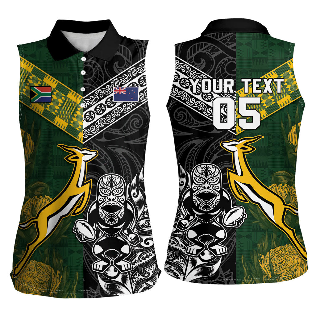 Custom Rugby New Zealand South Africa Women Sleeveless Polo Shirt Maori Tiki Springboks Together
