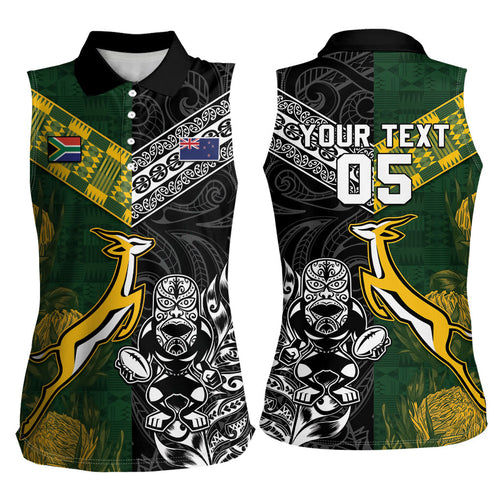 Custom Rugby New Zealand South Africa Women Sleeveless Polo Shirt Maori Tiki Springboks Together