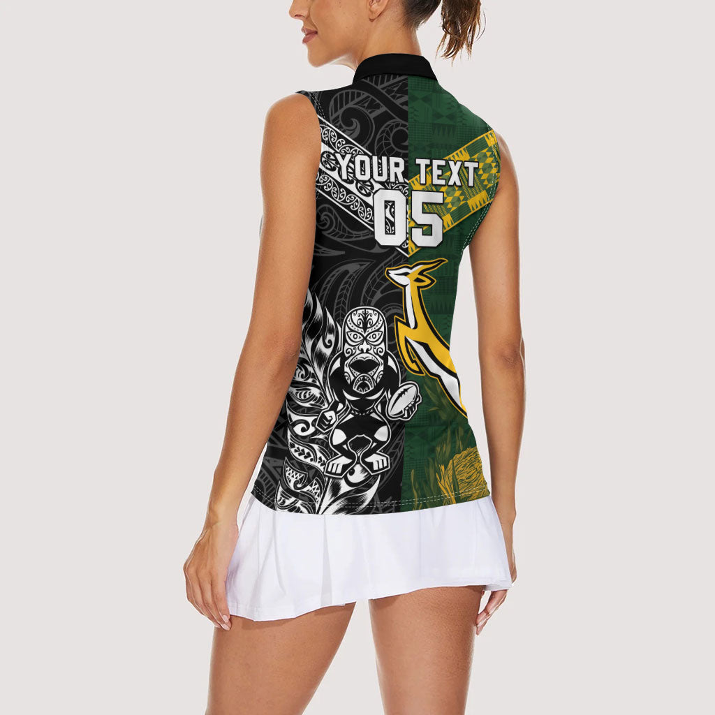 Custom Rugby New Zealand South Africa Women Sleeveless Polo Shirt Maori Tiki Springboks Together
