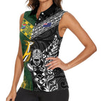 Custom Rugby New Zealand South Africa Women Sleeveless Polo Shirt Maori Tiki Springboks Together