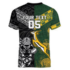 Custom Rugby New Zealand South Africa Women V-Neck T-Shirt Maori Tiki Springboks Together